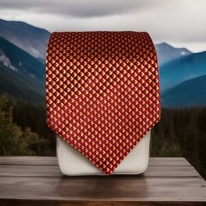 CHARVET Paris France Silk Geometric Print Tie Burgundy Gold Orange 3.5" W 59"L